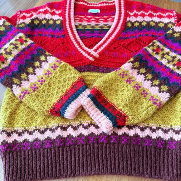 Sundance Sweater Size Small Senga Oversized V Neck Fair Isle - Picture 10 of 10